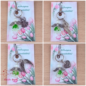 Nőnapi ajándék - sötétzöld angyal kulcstartó ajándékkártyával, választható medállal és kártyával - táska & tok - kulcstartó & táskadísz - kulcstartó - Meska.hu