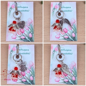 Nőnapi ajándék - piros angyal kulcstartó ajándékkártyával, választható medállal és kártyával - táska & tok - kulcstartó & táskadísz - kulcstartó - Meska.hu