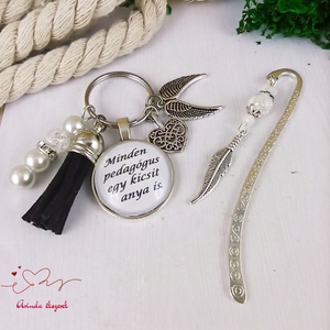 Minden pedagógus egy kicsit anya is fekete kulcstartó és üveglencsés könyvjelző szett - táska & tok - kulcstartó & táskadísz - kulcstartó - Meska.hu