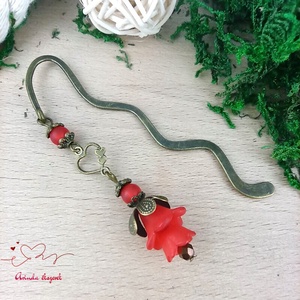 Piros virágos könyvjelző - könyv & zene - könyvjelző - Meska.hu