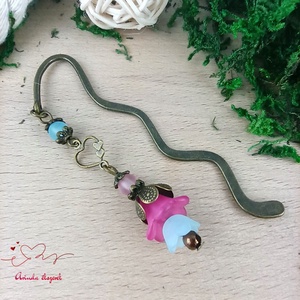 Pink-kék virágos könyvjelző - Meska.hu