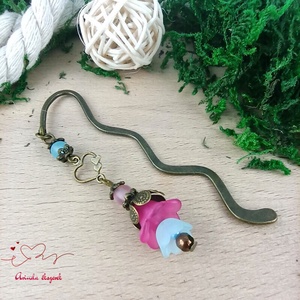 Pink-kék virágos könyvjelző - könyv & zene - könyvjelző - Meska.hu