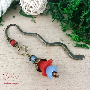 Piros-kék virágos könyvjelző - Meska.hu