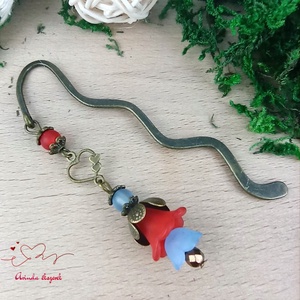 Piros-kék virágos könyvjelző - könyv & zene - könyvjelző - Meska.hu