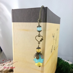 Türkiz-sárga virágos könyvjelző - könyv & zene - könyvjelző - Meska.hu