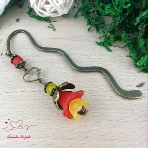 Piros-sárga virágos könyvjelző - könyv & zene - könyvjelző - Meska.hu