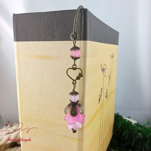 Pink-rózsaszín virágos könyvjelző - könyv & zene - könyvjelző - Meska.hu