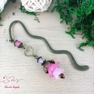 Pink-rózsaszín virágos könyvjelző - Meska.hu