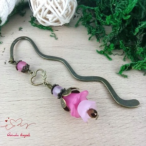 Pink-rózsaszín virágos könyvjelző - könyv & zene - könyvjelző - Meska.hu