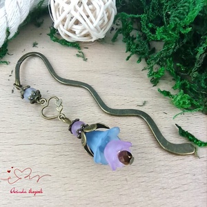 Kék-lila virágos könyvjelző - könyv & zene - könyvjelző - Meska.hu