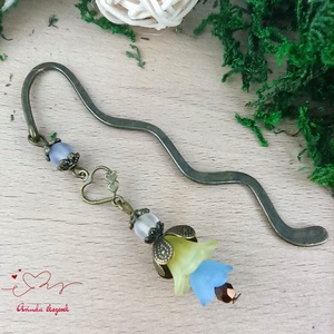 Sárga-kék virágos könyvjelző, Könyv & Zene, Könyvjelző, Ékszerkészítés, Gyöngyfűzés, gyöngyhímzés, MESKA