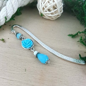 Világoskék rózsás könyvjelző - Anyák napi apró figyelmesség #14 - könyv & zene - könyvjelző - Meska.hu