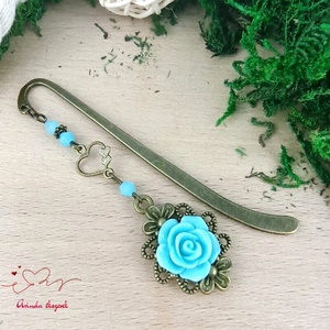 Világoskék rózsás könyvjelző - Anyák napi apró figyelmesség #15 - könyv & zene - könyvjelző - Meska.hu