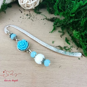 Világoskék rózsás könyvjelző - Anyák napi apró figyelmesség #6 - könyv & zene - könyvjelző - Meska.hu