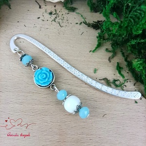 Világoskék rózsás könyvjelző - Anyák napi apró figyelmesség #6, Könyv & Zene, Könyvjelző, Ékszerkészítés, Gyöngyfűzés, gyöngyhímzés, MESKA