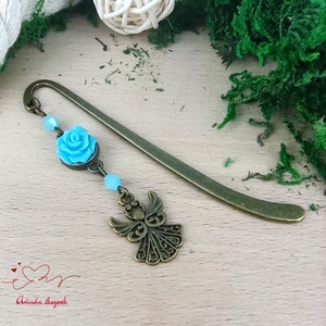 Világoskék rózsás könyvjelző - Anyák napi apró figyelmesség #9 - könyv & zene - könyvjelző - Meska.hu