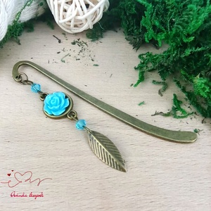 Világoskék rózsás könyvjelző - Anyák napi apró figyelmesség #10 - könyv & zene - könyvjelző - Meska.hu