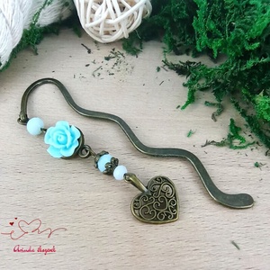 Világoskék rózsás könyvjelző - Anyák napi apró figyelmesség #8 - könyv & zene - könyvjelző - Meska.hu