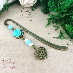 Világoskék rózsás könyvjelző - Anyák napi apró figyelmesség #11, Könyv & Zene, Könyvjelző, Ékszerkészítés, Gyöngyfűzés, gyöngyhímzés, MESKA