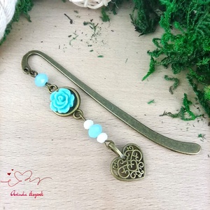 Világoskék rózsás könyvjelző - Anyák napi apró figyelmesség #11 - könyv & zene - könyvjelző - Meska.hu