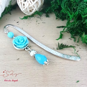 Világoskék rózsás könyvjelző - Anyák napi apró figyelmesség #1 - könyv & zene - könyvjelző - Meska.hu