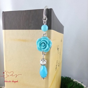 Világoskék rózsás könyvjelző - Anyák napi apró figyelmesség #1 - könyv & zene - könyvjelző - Meska.hu