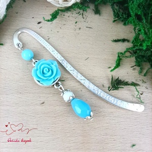 Világoskék rózsás könyvjelző - Anyák napi apró figyelmesség #1, Könyv & Zene, Könyvjelző, Ékszerkészítés, Gyöngyfűzés, gyöngyhímzés, MESKA