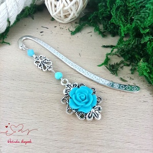 Világoskék rózsás könyvjelző - Anyák napi apró figyelmesség #2 - könyv & zene - könyvjelző - Meska.hu