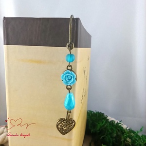 Világoskék rózsás könyvjelző - Anyák napi apró figyelmesség #4 - könyv & zene - könyvjelző - Meska.hu