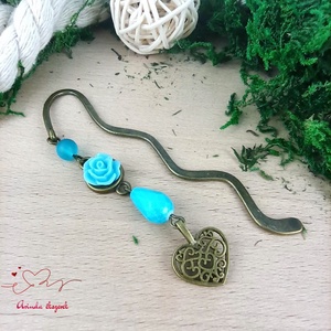 Világoskék rózsás könyvjelző - Anyák napi apró figyelmesség #4 - könyv & zene - könyvjelző - Meska.hu