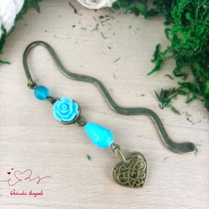 Világoskék rózsás könyvjelző - Anyák napi apró figyelmesség #4, Könyv & Zene, Könyvjelző, Ékszerkészítés, Gyöngyfűzés, gyöngyhímzés, MESKA