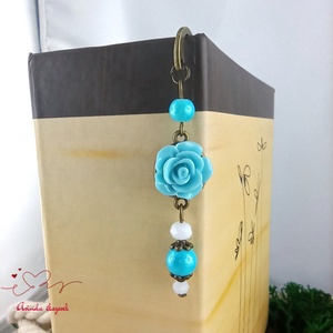 Világoskék rózsás könyvjelző - Anyák napi apró figyelmesség #12 - könyv & zene - könyvjelző - Meska.hu