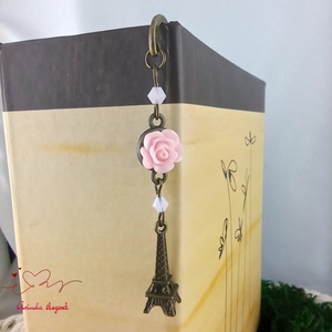 Rózsaszín rózsás könyvjelző - Anyák napi apró figyelmesség #22 - könyv & zene - könyvjelző - Meska.hu