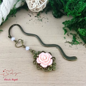 Rózsaszín rózsás könyvjelző - Anyák napi apró figyelmesség #16 - könyv & zene - könyvjelző - Meska.hu