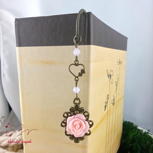 Rózsaszín rózsás könyvjelző - Anyák napi apró figyelmesség #16 - könyv & zene - könyvjelző - Meska.hu