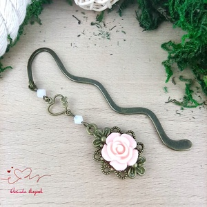 Rózsaszín rózsás könyvjelző - Anyák napi apró figyelmesség #16, Könyv & Zene, Könyvjelző, Ékszerkészítés, Gyöngyfűzés, gyöngyhímzés, MESKA