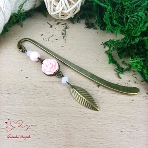 Rózsaszín rózsás könyvjelző - Anyák napi apró figyelmesség #23 - könyv & zene - könyvjelző - Meska.hu