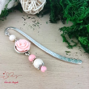 Rózsaszín rózsás könyvjelző - Anyák napi apró figyelmesség #20 - könyv & zene - könyvjelző - Meska.hu