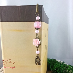 Rózsaszín rózsás könyvjelző - Anyák napi apró figyelmesség #21 - könyv & zene - könyvjelző - Meska.hu