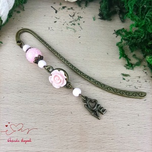 Rózsaszín rózsás könyvjelző - Anyák napi apró figyelmesség #21 - könyv & zene - könyvjelző - Meska.hu