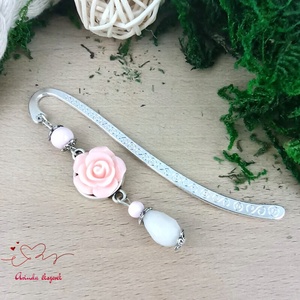 Rózsaszín rózsás könyvjelző - Anyák napi apró figyelmesség #17 - könyv & zene - könyvjelző - Meska.hu