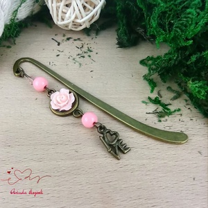 Rózsaszín rózsás könyvjelző - Anyák napi apró figyelmesség #18 - könyv & zene - könyvjelző - Meska.hu