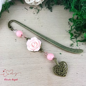 Rózsaszín rózsás könyvjelző - Anyák napi apró figyelmesség #25 - könyv & zene - könyvjelző - Meska.hu