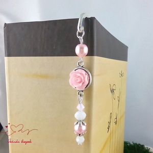 Rózsaszín rózsás könyvjelző - Anyák napi apró figyelmesség #19 - könyv & zene - könyvjelző - Meska.hu