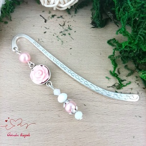 Rózsaszín rózsás könyvjelző - Anyák napi apró figyelmesség #19 - Meska.hu