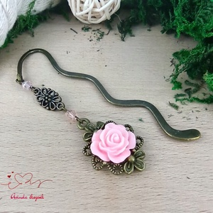 Rózsaszín rózsás könyvjelző - Anyák napi apró figyelmesség #26 - könyv & zene - könyvjelző - Meska.hu