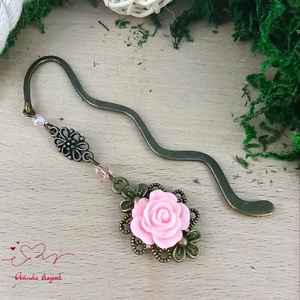 Rózsaszín rózsás könyvjelző - Anyák napi apró figyelmesség #26, Könyv & Zene, Könyvjelző, Ékszerkészítés, Gyöngyfűzés, gyöngyhímzés, MESKA