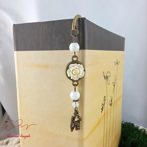 Rózsaszín rózsás könyvjelző - Anyák napi apró figyelmesség #29 - könyv & zene - könyvjelző - Meska.hu