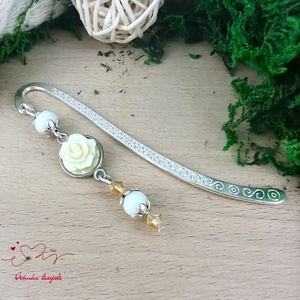 Rózsaszín rózsás könyvjelző - Anyák napi apró figyelmesség #27 - könyv & zene - könyvjelző - Meska.hu