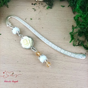 Rózsaszín rózsás könyvjelző - Anyák napi apró figyelmesség #27, Könyv & Zene, Könyvjelző, Ékszerkészítés, Gyöngyfűzés, gyöngyhímzés, MESKA